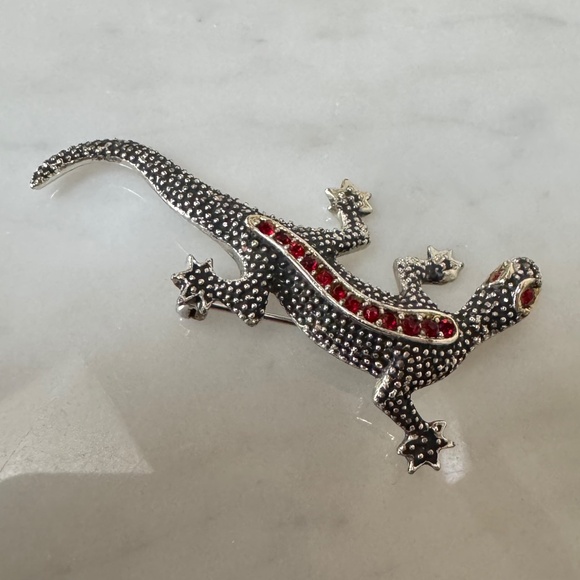 Vintage Emmons Salamander Lizard Brooch Pin Red Rhinestone Silver-Tone Metal - Picture 4 of 12